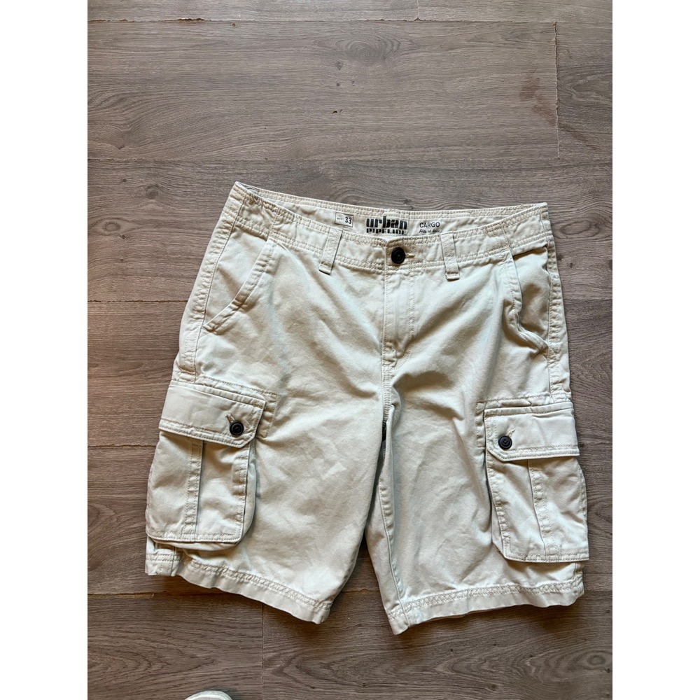 Urban Pipeline Mens Cargo Shorts Size 33 Khaki Tan Cotton Hits At Knee